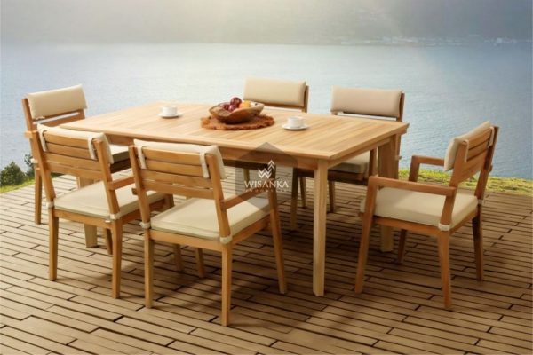 Beautiful Kansas outdoor teak dining set, comes out with one big rectangular din...