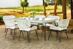 White Rattan outdoor dining set.
.
material : synthetic rattan & metal
•
•
     ...