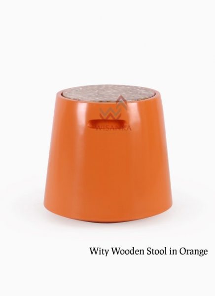 Wity Wooden Stool in Orange Colour